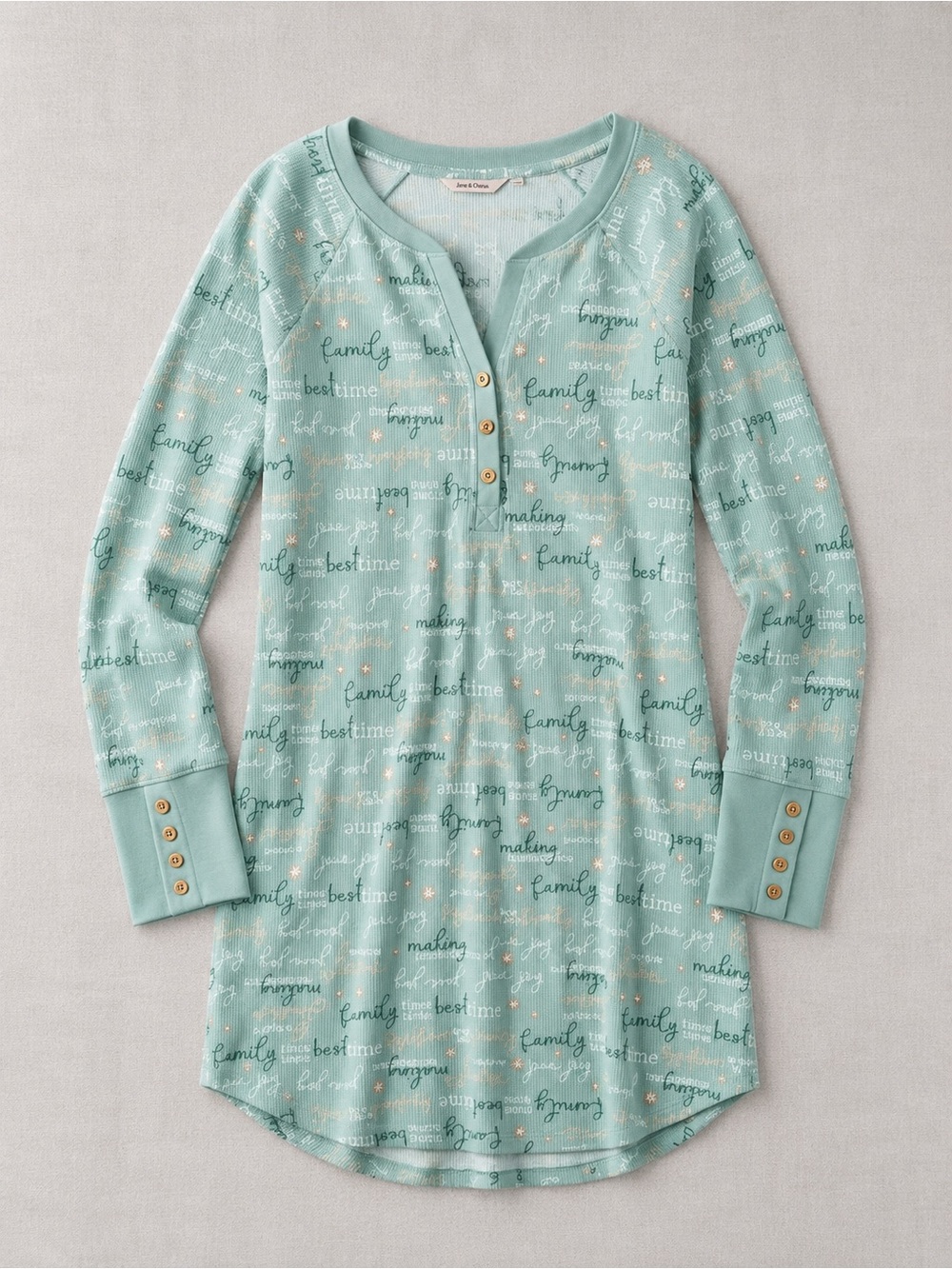 🌸 3/30$ La Vie En Rose Mint Green Long-Sleeve Henley Nightshirt